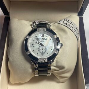 Anne Klein Silver and Black Watch & Real Diamonds NWT